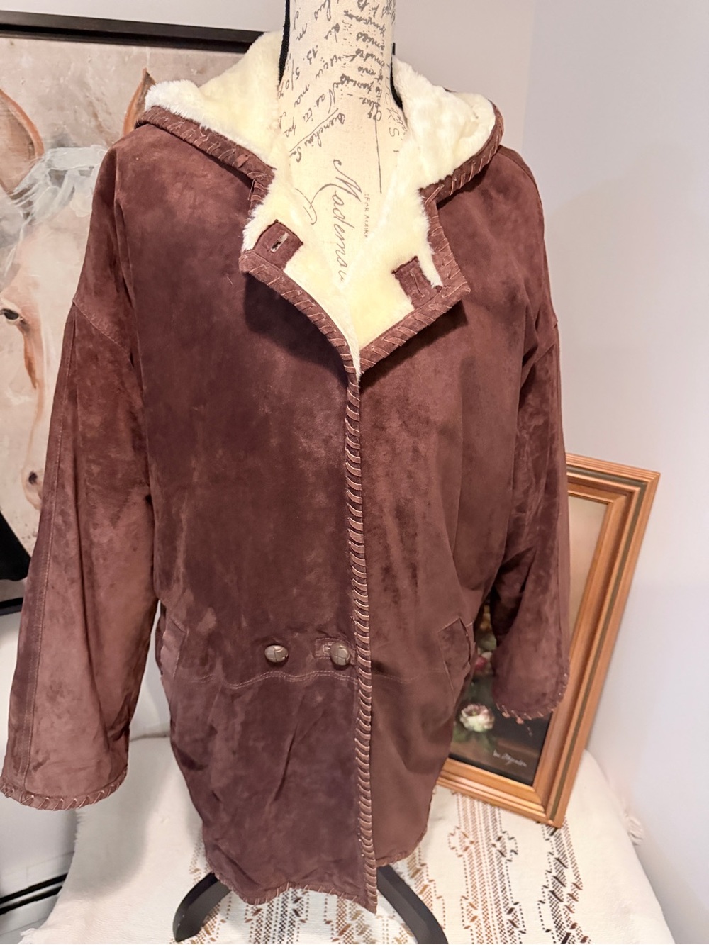 BB Dakota Brown Suede-Look Shearling Jacket with Cream Lining